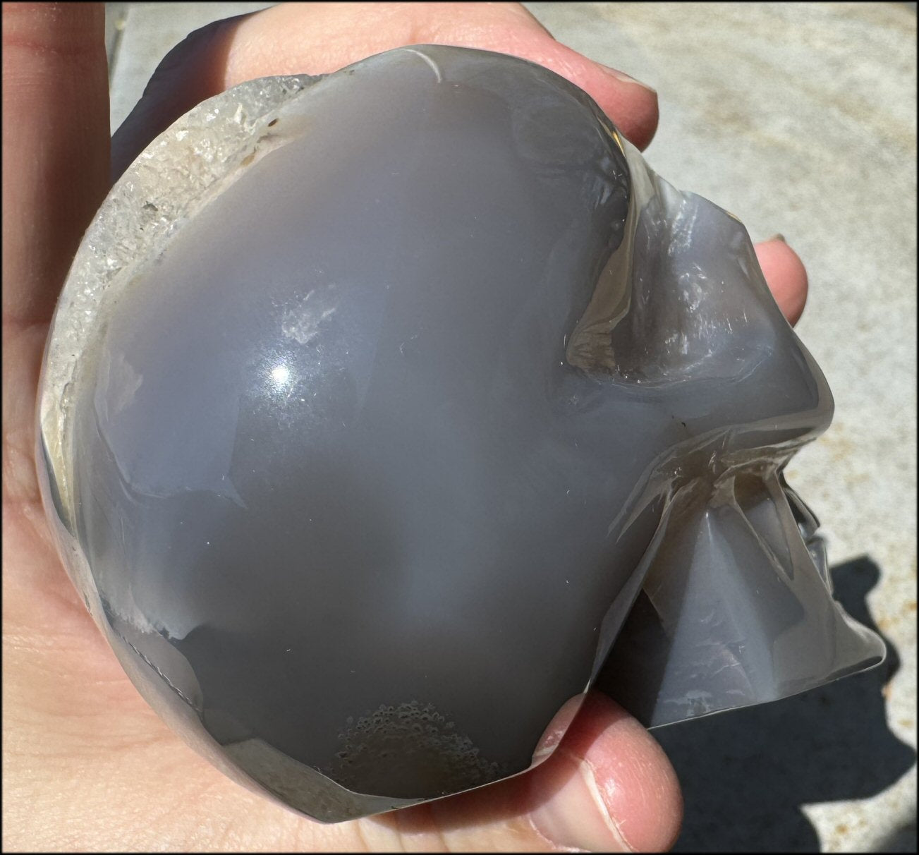 XL Agate GEODE Crystal Skull with Fantastic large Druzy Lined VUG!