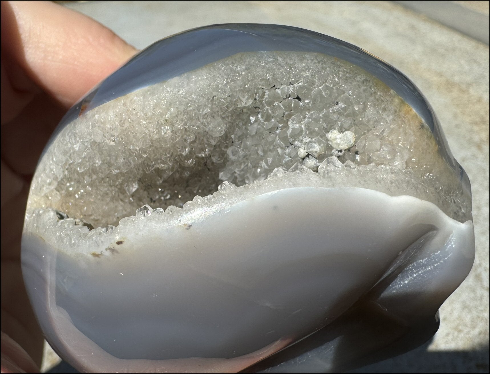 XL Agate GEODE Crystal Skull with Fantastic large Druzy Lined VUG!