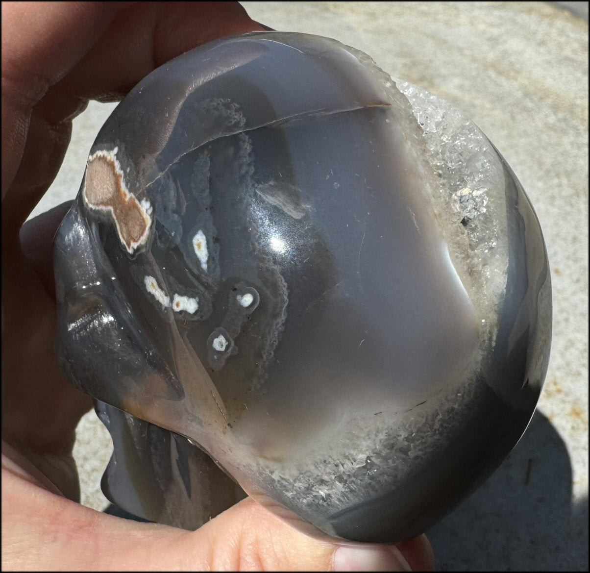 XL Agate GEODE Crystal Skull with Fantastic large Druzy Lined VUG!