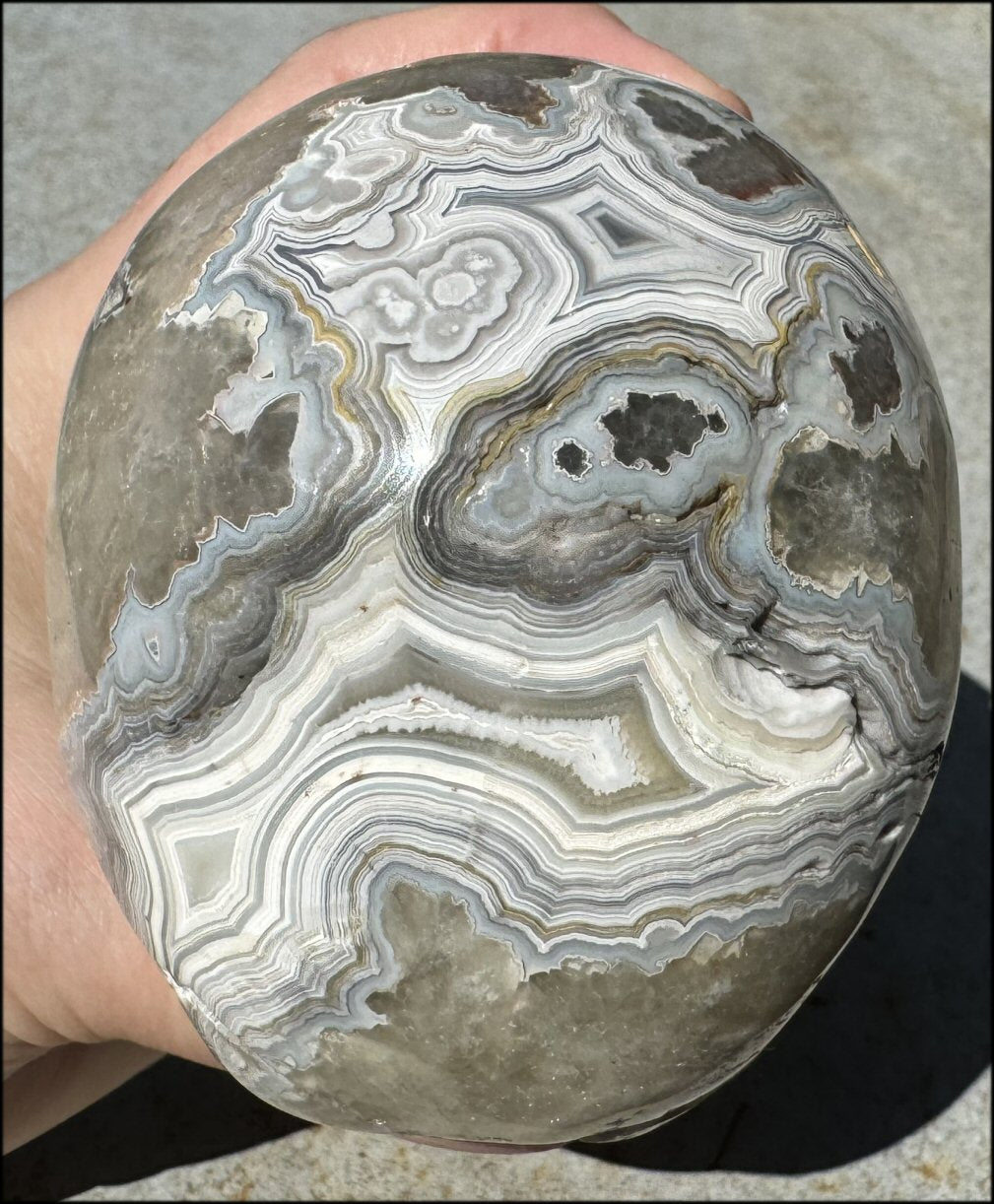 2XL Crazy Lace Agate CRYSTAL SKULL with Fantastic Banding - Laughter!