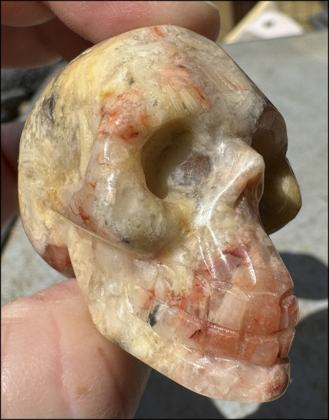 Crazy Lace Agate CRYSTAL SKULL - Laughter, Balance