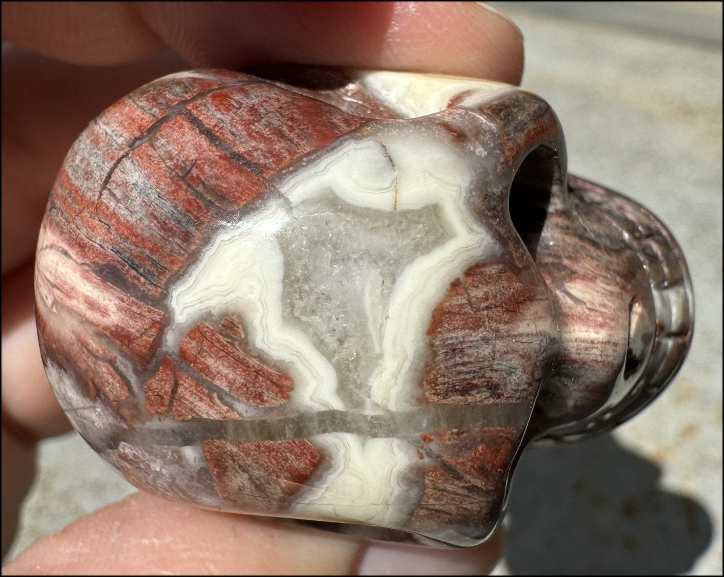 Pink + Red Silver Leaf Jasper CRYSTAL SKULL with Fantastic Agate inclusions