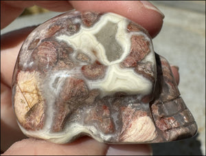 Pink + Red Silver Leaf Jasper CRYSTAL SKULL with Fantastic Agate inclusions