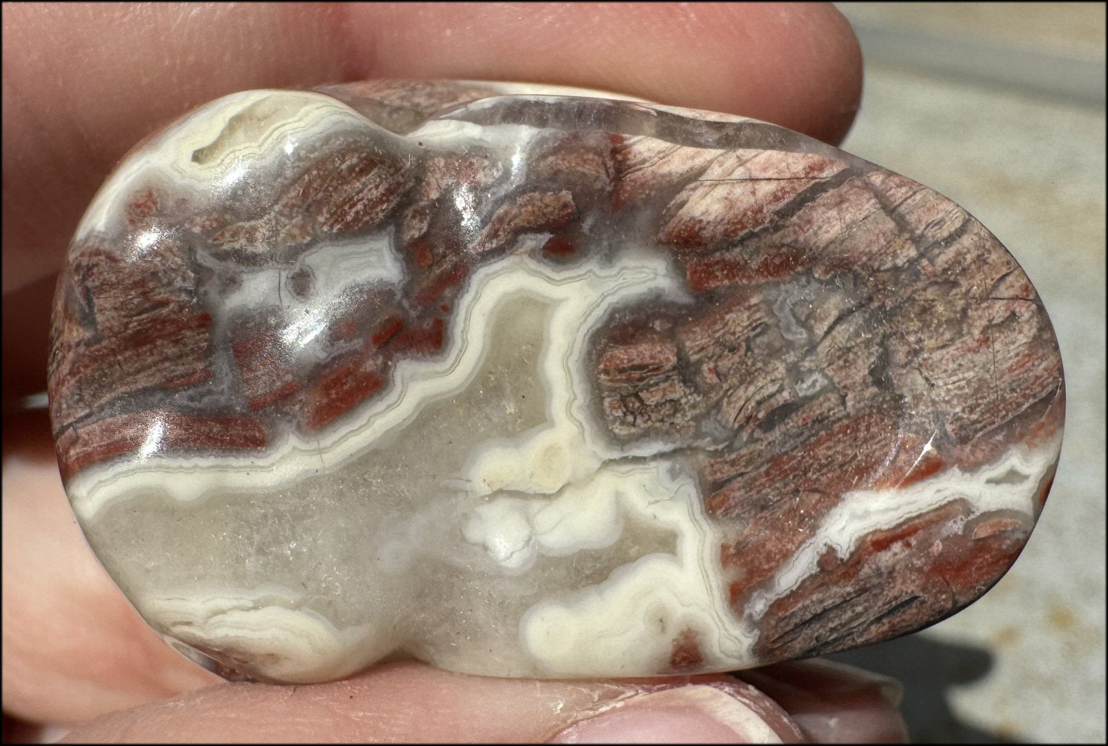 Pink + Red Silver Leaf Jasper CRYSTAL SKULL with Fantastic Agate inclusions