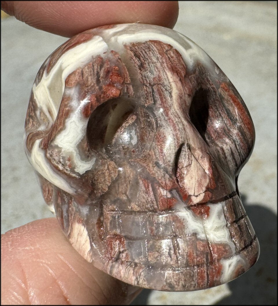 Pink + Red Silver Leaf Jasper CRYSTAL SKULL with Fantastic Agate inclusions