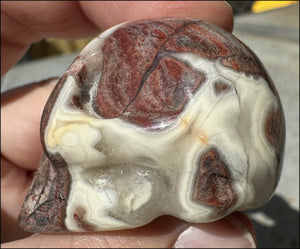 Pink + Red Silver Leaf Jasper CRYSTAL SKULL with Fantastic Agate inclusions