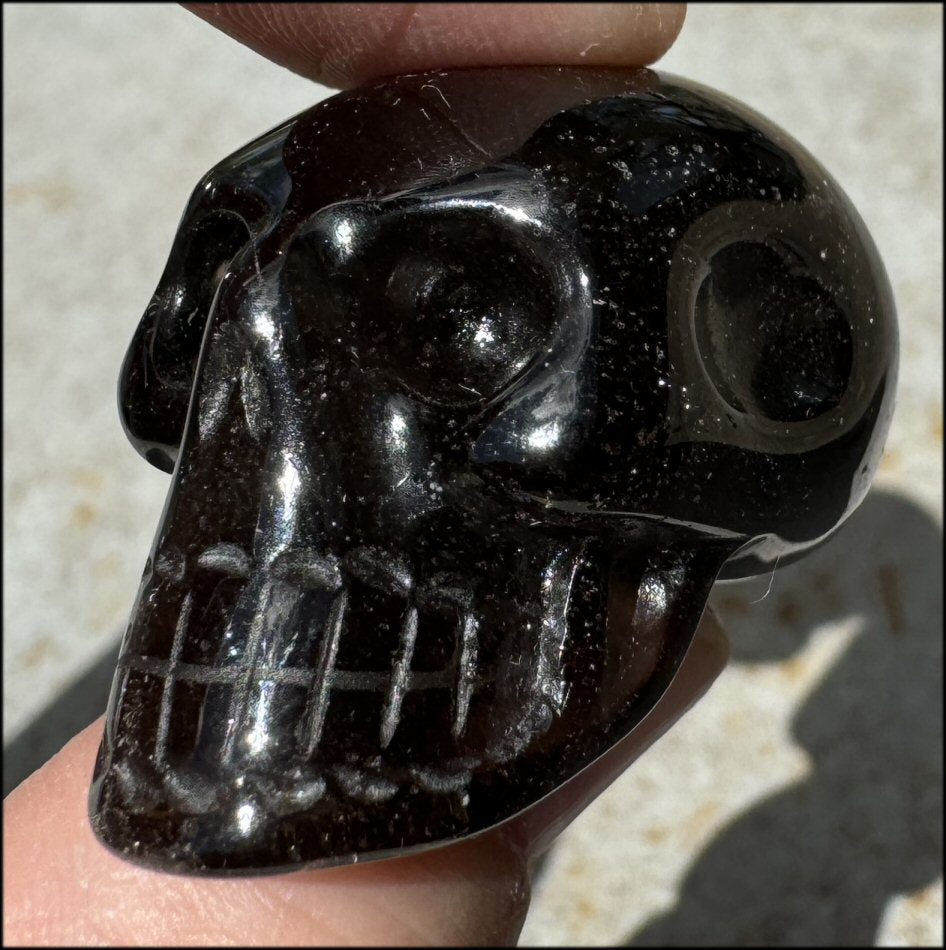 Dark Smoky Quartz ANUNNAKI STYLE Crystal Skull - Stabilizing, Root Chakra