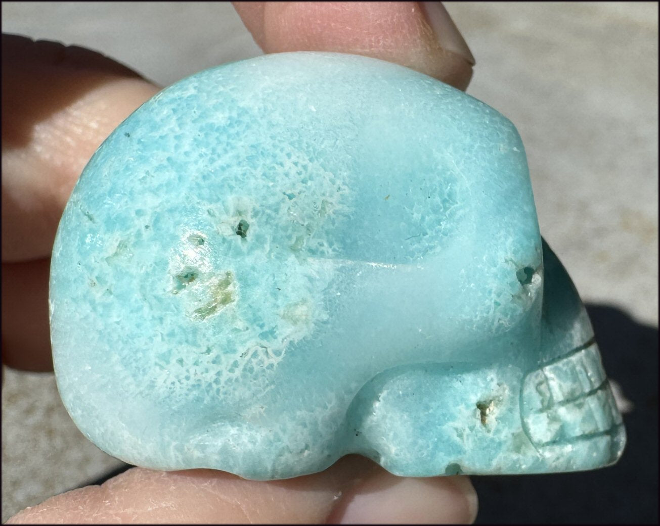 BLUE ARAGONITE Crystal Skull - Decrease Stress and Anger - with Synergy 10+ years