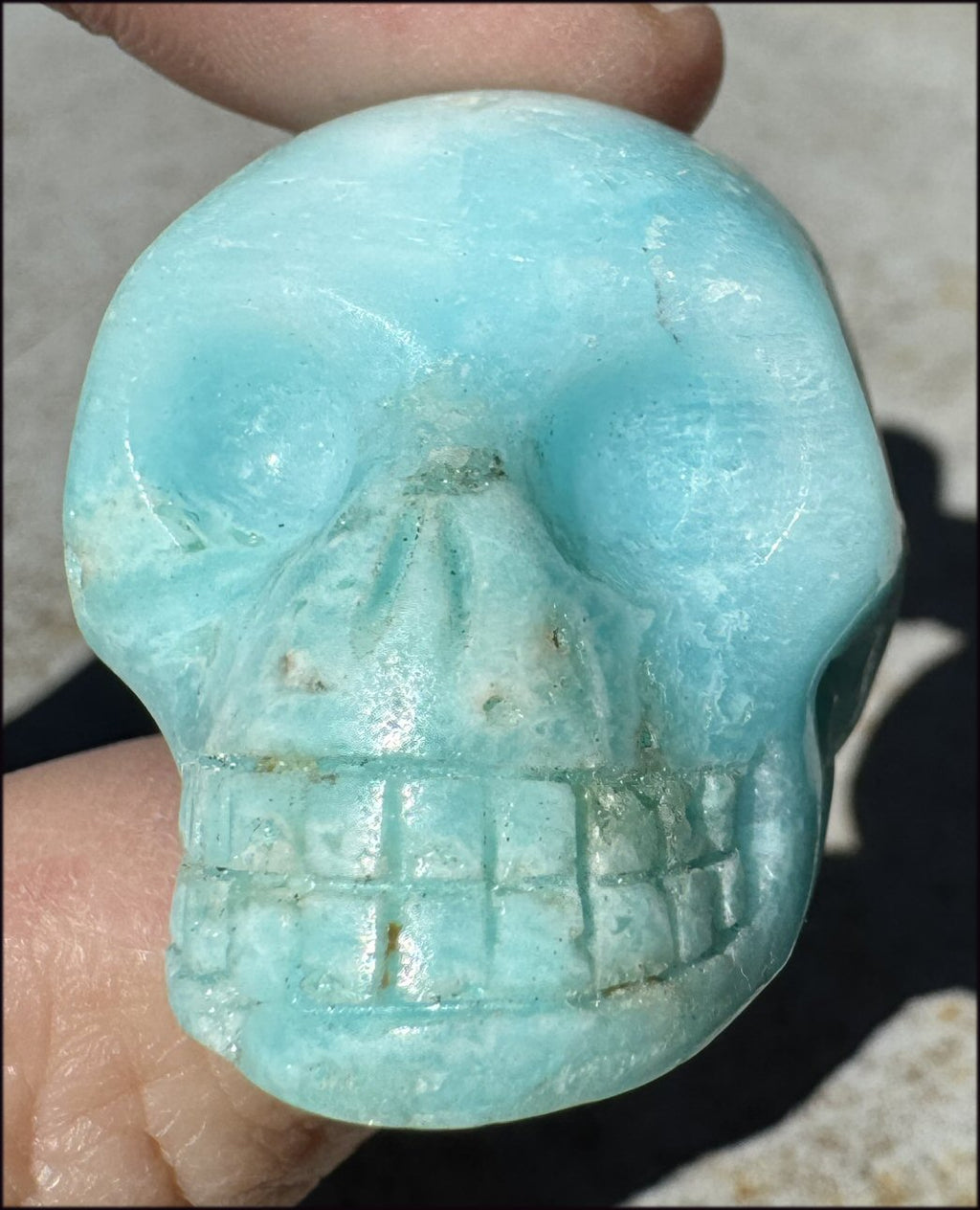 BLUE ARAGONITE Crystal Skull - Decrease Stress and Anger - with Synergy 10+ years