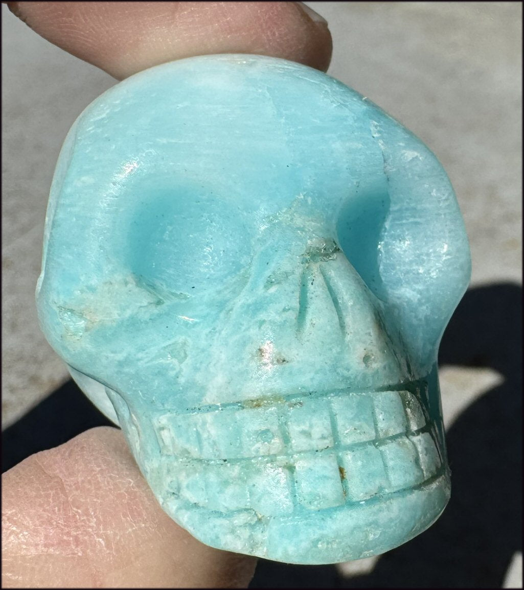 BLUE ARAGONITE Crystal Skull - Decrease Stress and Anger - with Synergy 10+ years