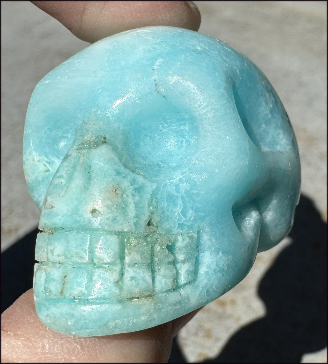 BLUE ARAGONITE Crystal Skull - Decrease Stress and Anger - with Synergy 10+ years