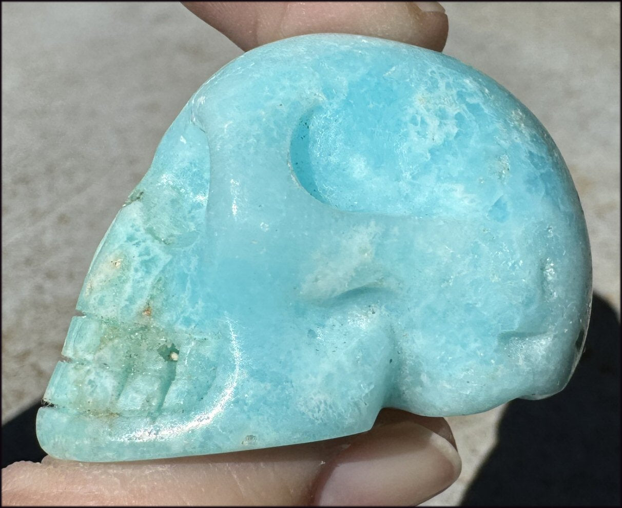 BLUE ARAGONITE Crystal Skull - Decrease Stress and Anger - with Synergy 10+ years