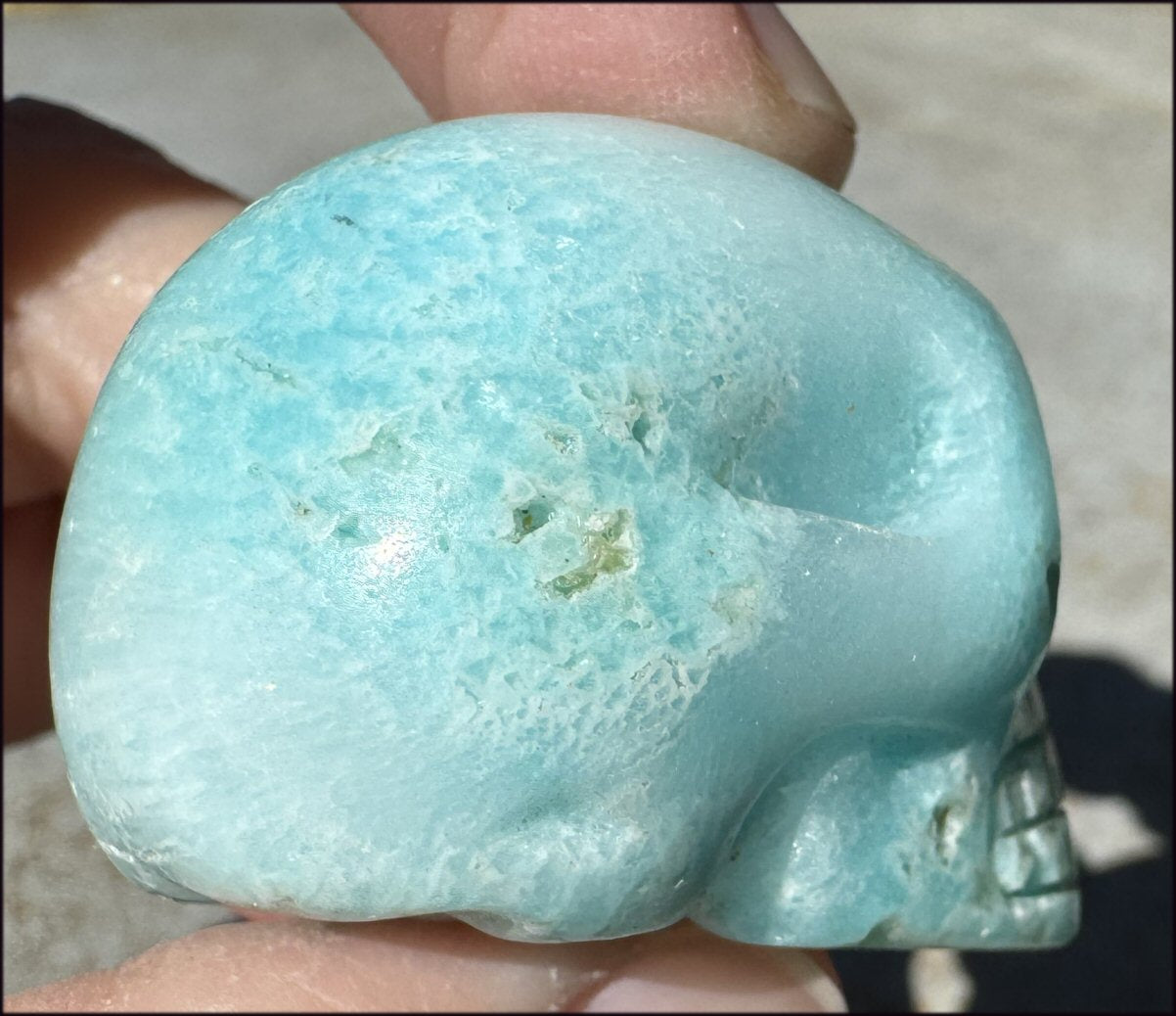 BLUE ARAGONITE Crystal Skull - Decrease Stress and Anger - with Synergy 10+ years