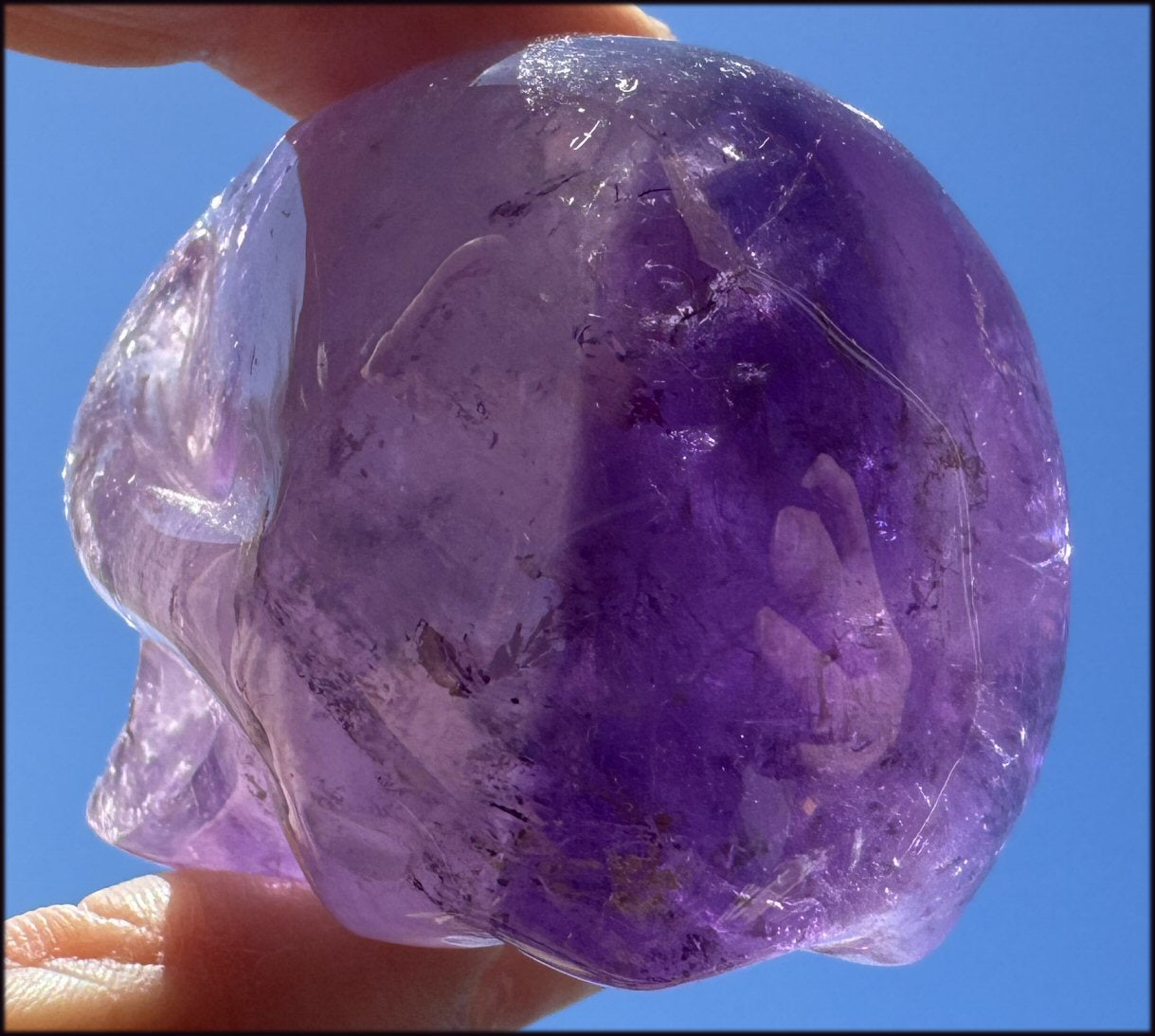 Grape Purple AMETHYST Crystal Skull with Phantoms, Rainbows