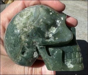 Lg. Moss Agate CRYSTAL SKULL - Decrease Stress, Increase Positivity!