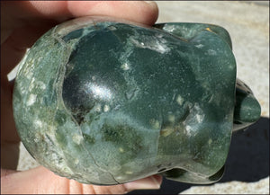 Lg. Moss Agate CRYSTAL SKULL - Decrease Stress, Increase Positivity!