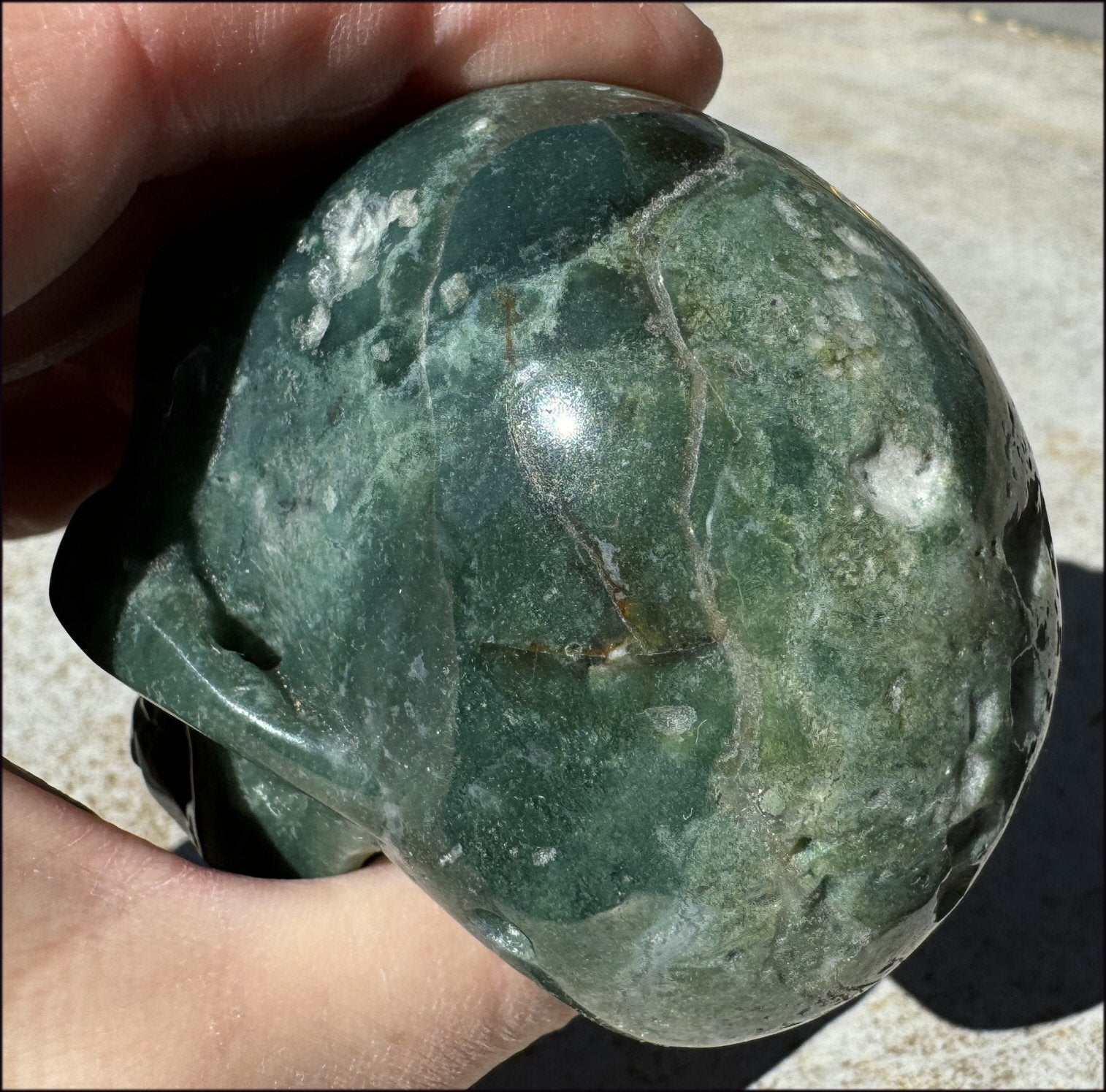 Lg. Moss Agate CRYSTAL SKULL - Decrease Stress, Increase Positivity!