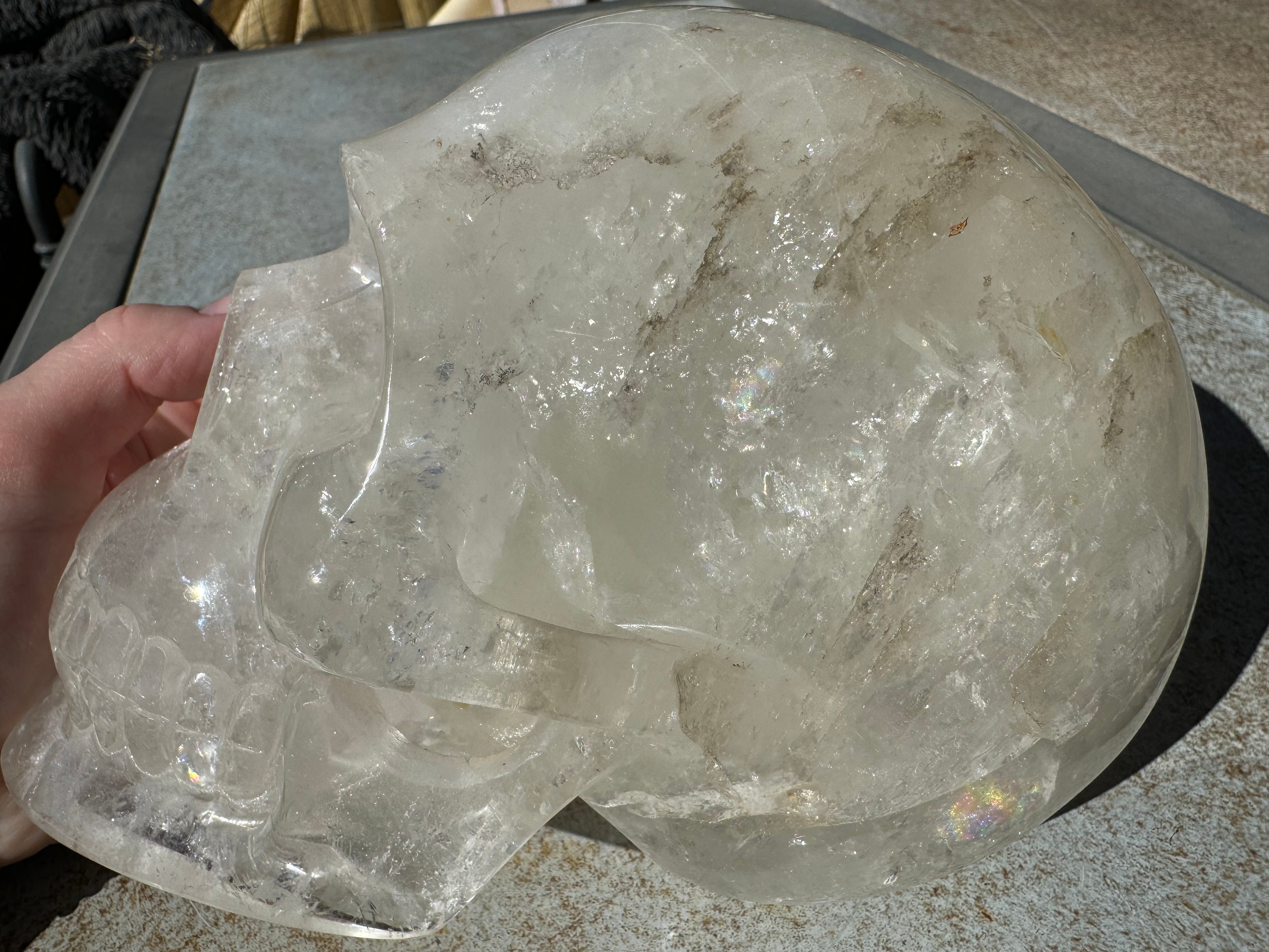 LifeSize Himalayan Quartz Crystal Skull with Multi-Colored Hematite, Fantastic Shimmery Rainbows! - Just over 8lbs