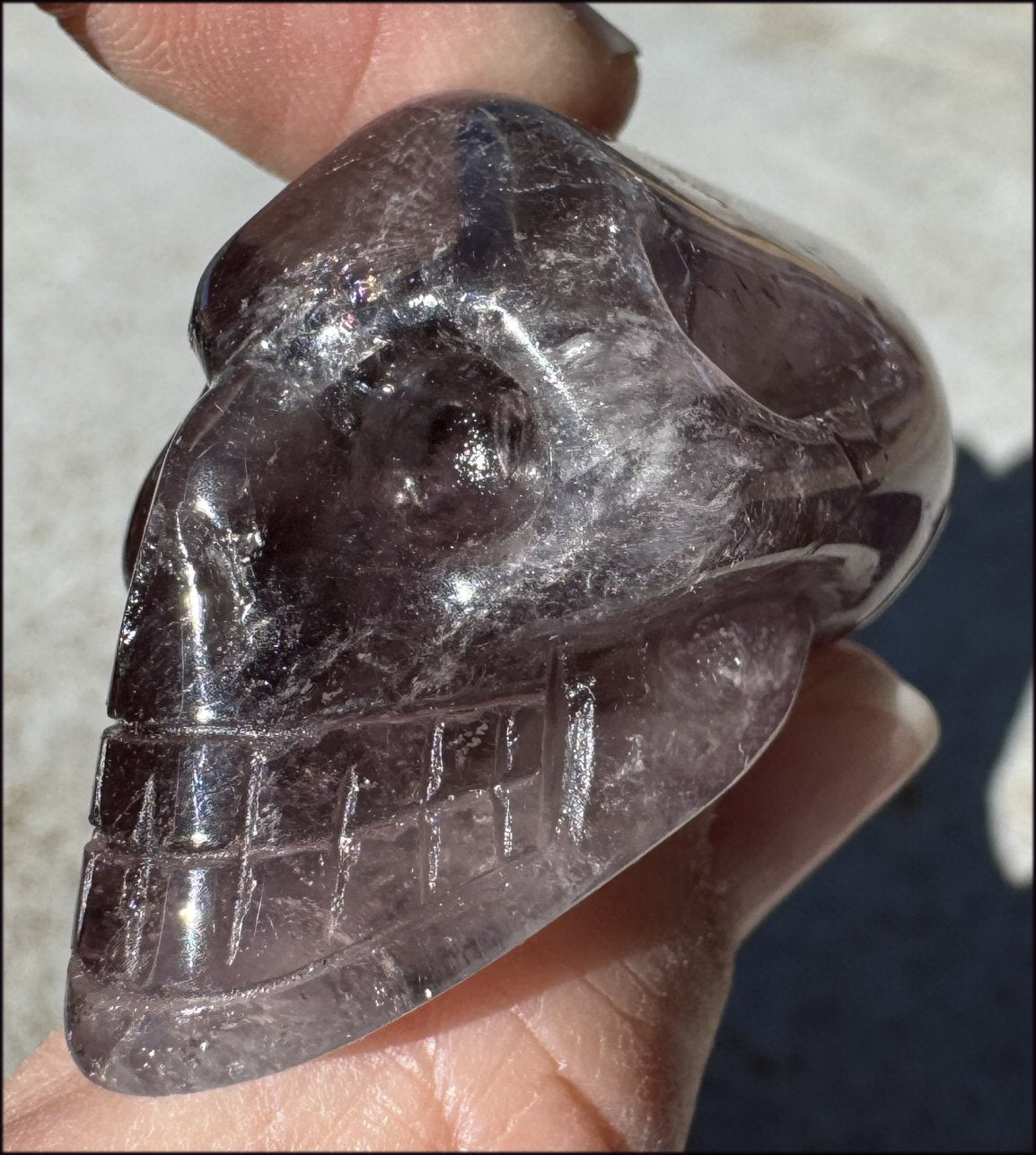 Amethyst ANUNNAKI STYLE Crystal Skull with Smoky Phantoms