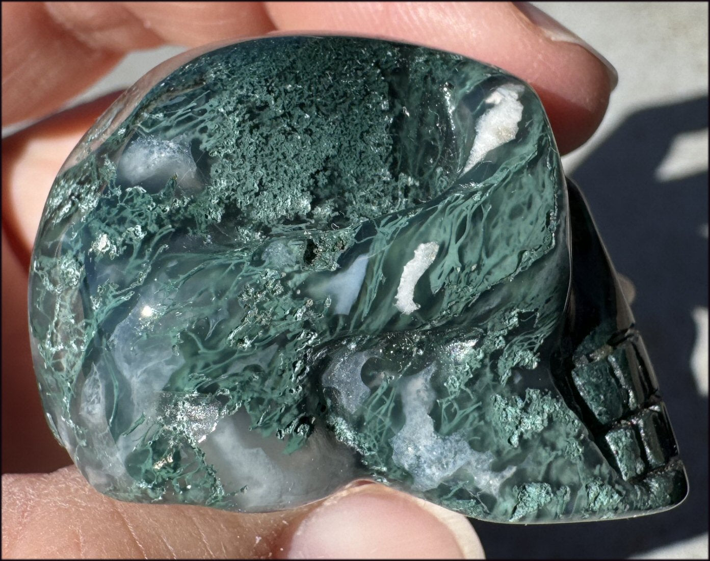 Moss Agate CRYSTAL SKULL - Abundance, Stone of Gardeners - with Synergy 9+ years