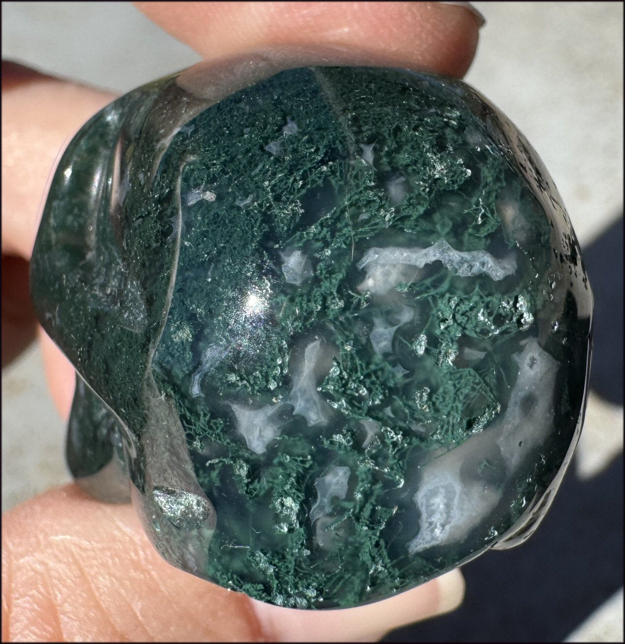 Moss Agate CRYSTAL SKULL - Abundance, Stone of Gardeners - with Synergy 9+ years