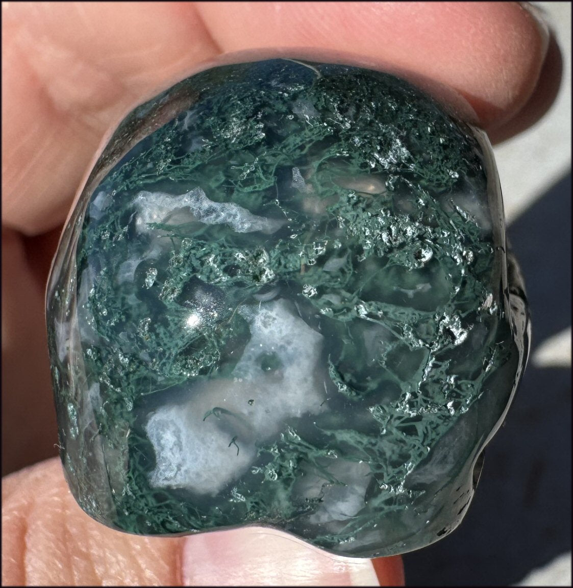 Moss Agate CRYSTAL SKULL - Abundance, Stone of Gardeners - with Synergy 9+ years