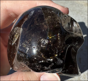 Lg. DARK Smoky Quartz Crystal Skull with Hematite, Rainbows - Dissolve negativity