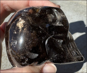 Lg. DARK Smoky Quartz Crystal Skull with Hematite, Rainbows - Dissolve negativity