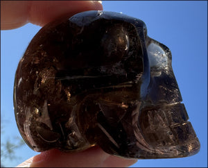 Lg. DARK Smoky Quartz Crystal Skull with Hematite, Rainbows - Dissolve negativity