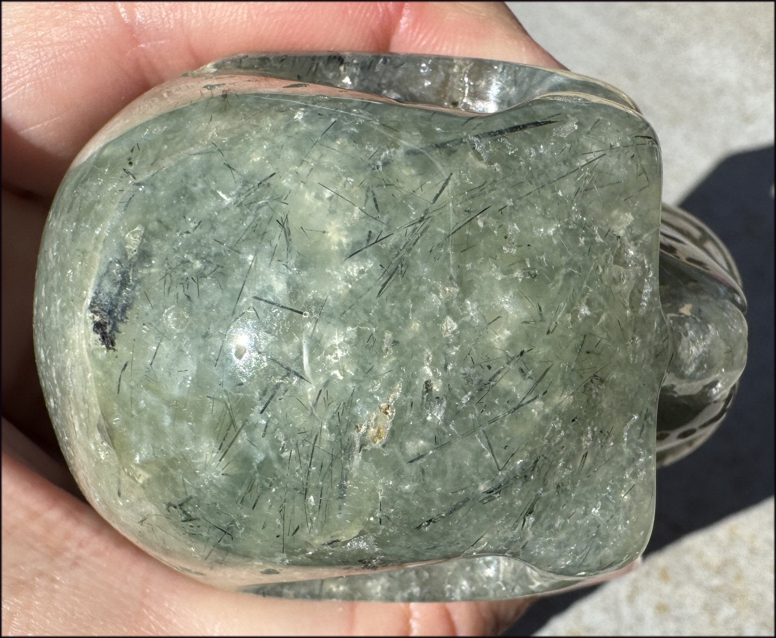 RARE Prehnite CRYSTAL SKULL with Epidote, Amphibole inclusions - with Synergy 13+years