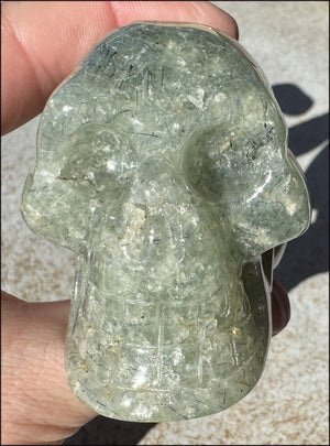 RARE Prehnite CRYSTAL SKULL with Epidote, Amphibole inclusions - with Synergy 13+years