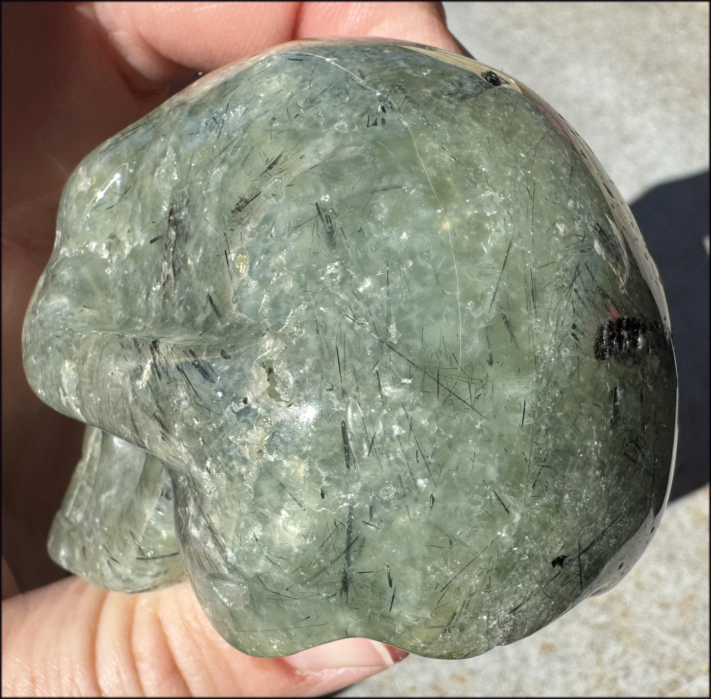 RARE Prehnite CRYSTAL SKULL with Epidote, Amphibole inclusions - with Synergy 13+years