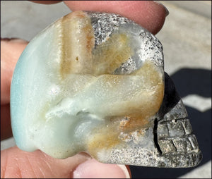 Peruvian BLUE OPAL Crystal Skull LOTS of Pyrite inclusions