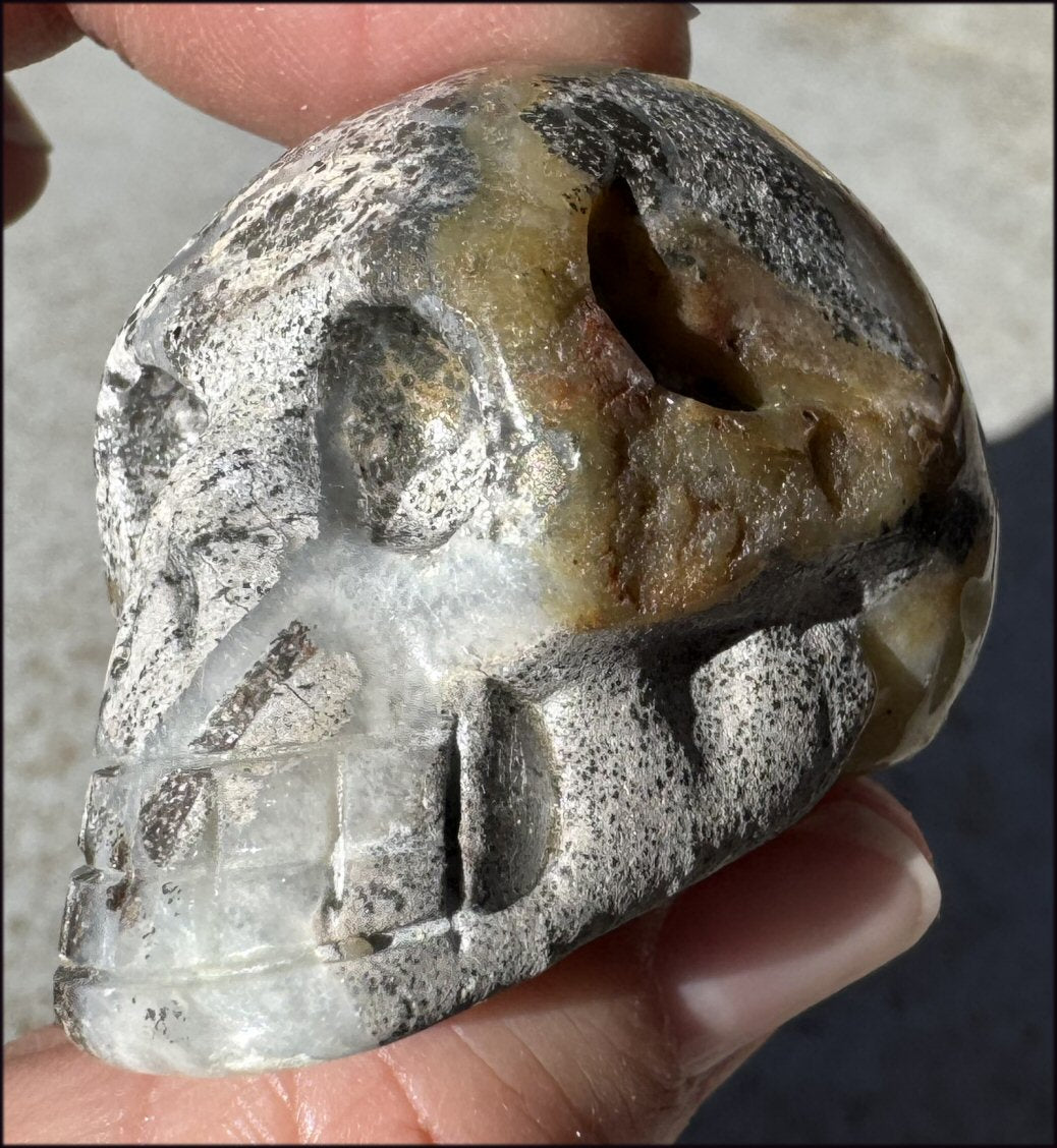 Peruvian BLUE OPAL Crystal Skull LOTS of Pyrite inclusions