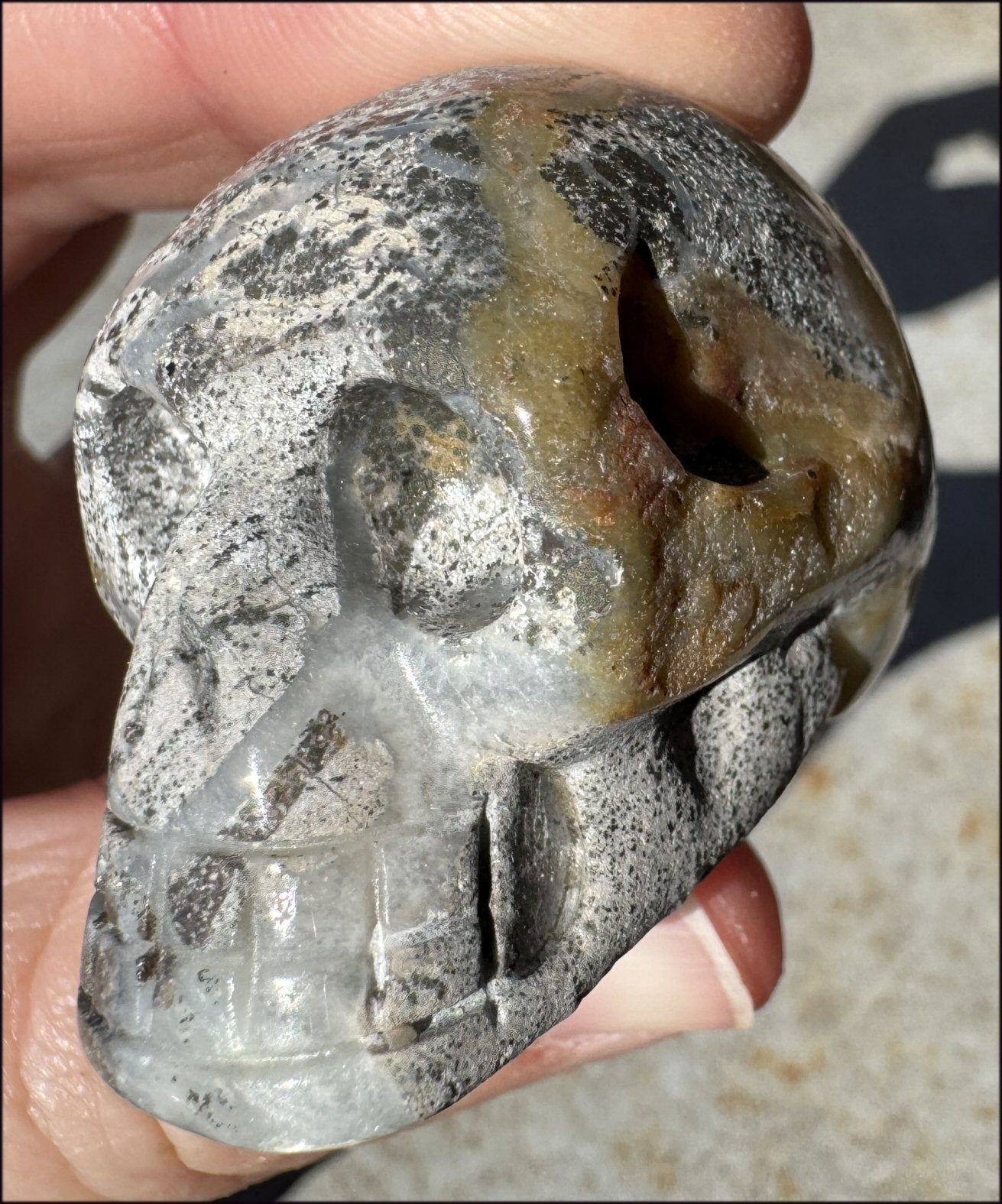 Peruvian BLUE OPAL Crystal Skull LOTS of Pyrite inclusions