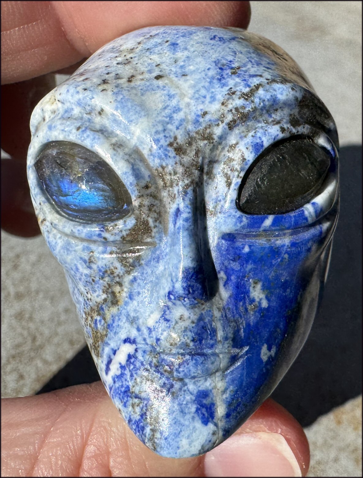 Lapis Lazuli STAR BEING Crystal Skull with Madagascar Labradorite Eyes