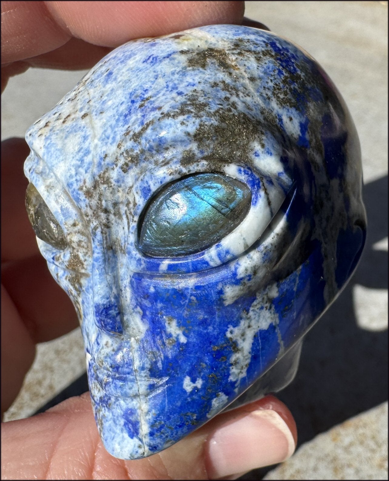 Lapis Lazuli STAR BEING Crystal Skull with Madagascar Labradorite Eyes