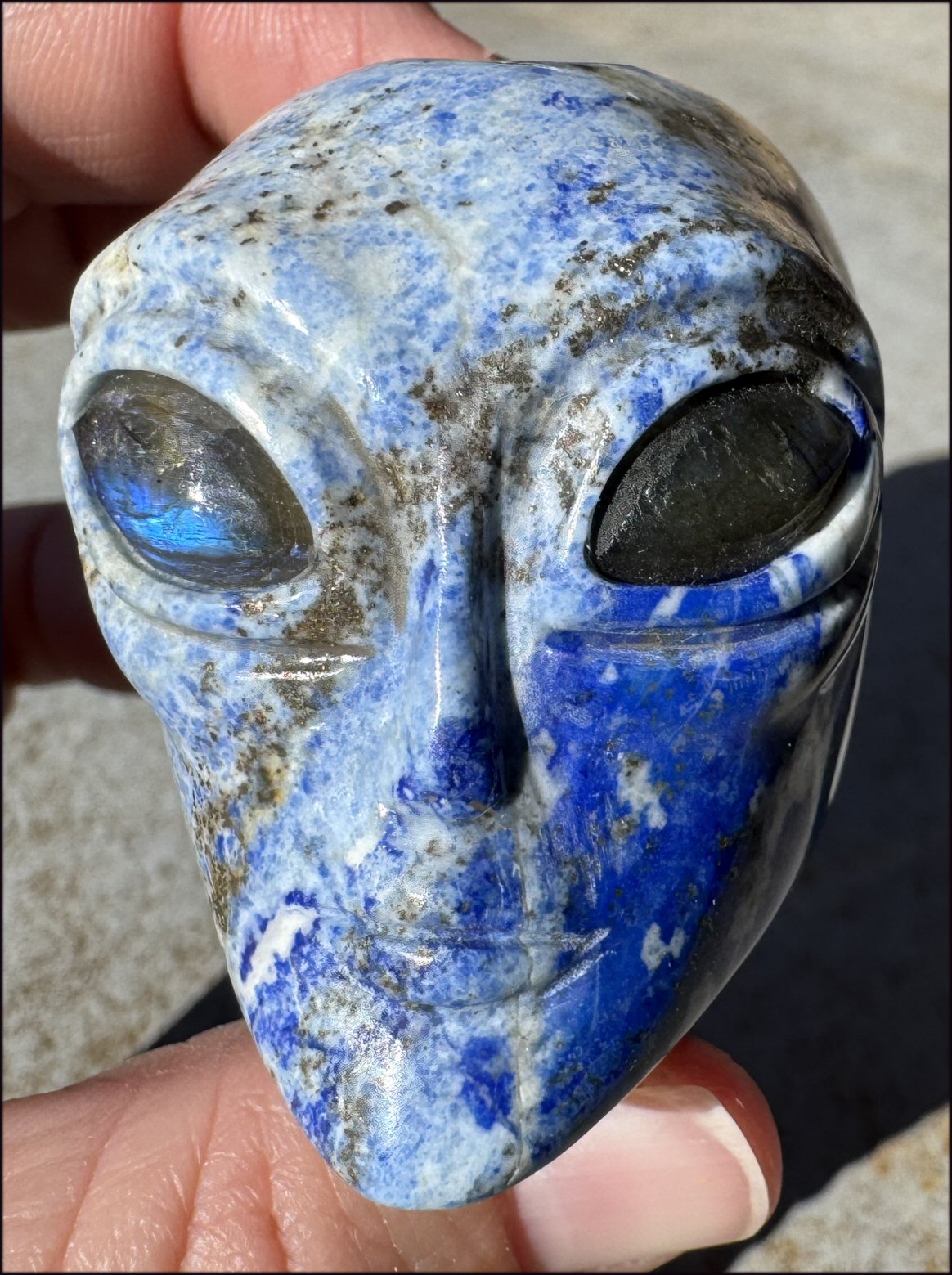 Lapis Lazuli STAR BEING Crystal Skull with Madagascar Labradorite Eyes