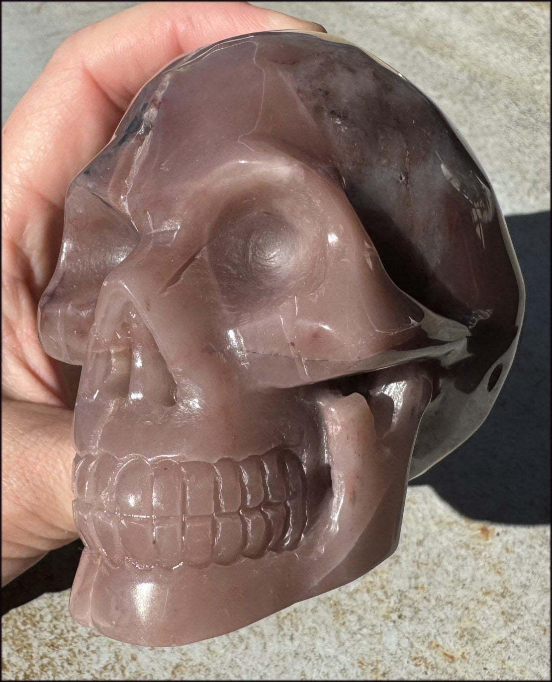 2XL Mocha MOONSTONE Crystal Skull - Enhance intuition, Calming