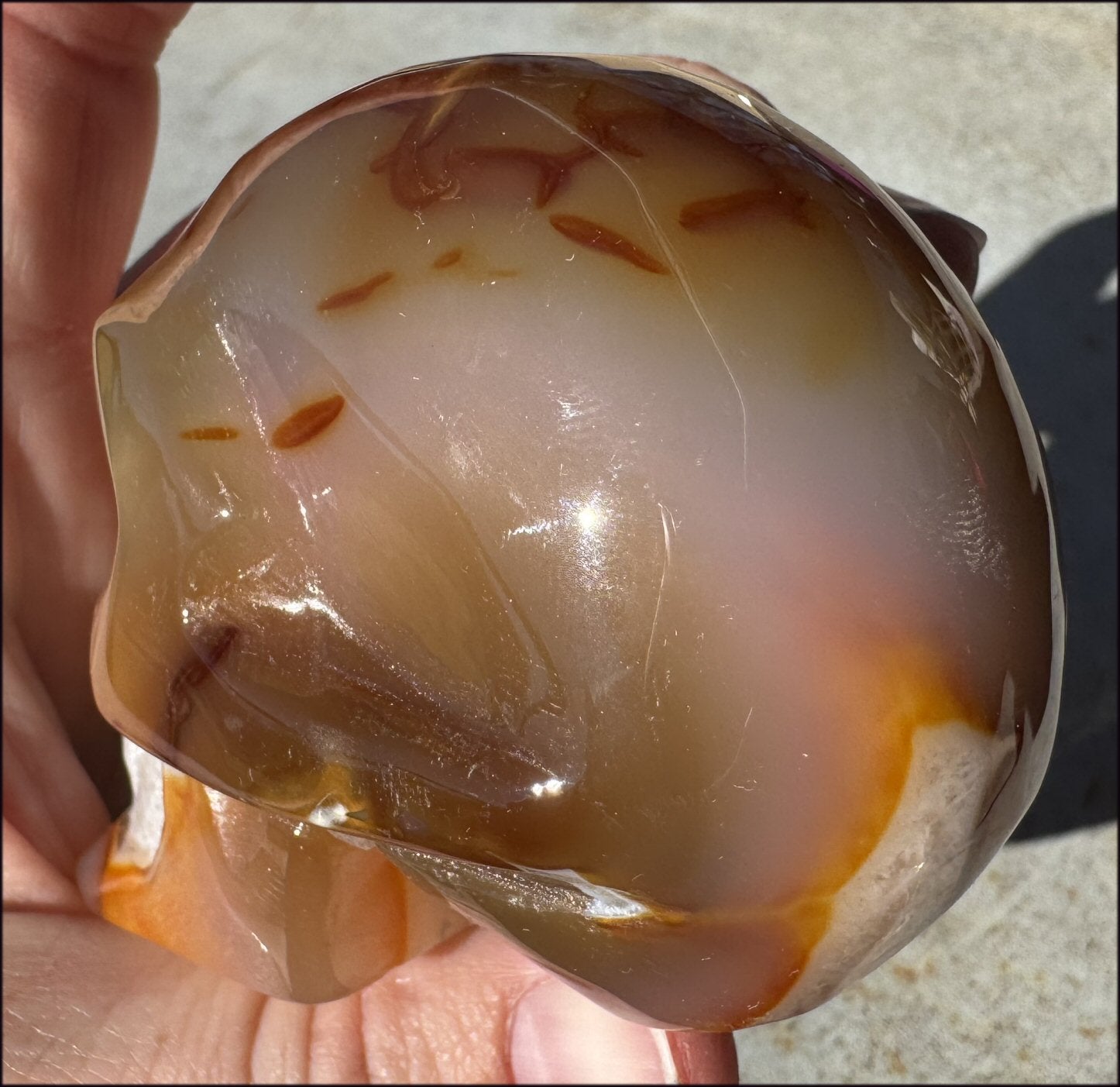 Lg. Carnelian CRYSTAL SKULL - Open your heart to JOY