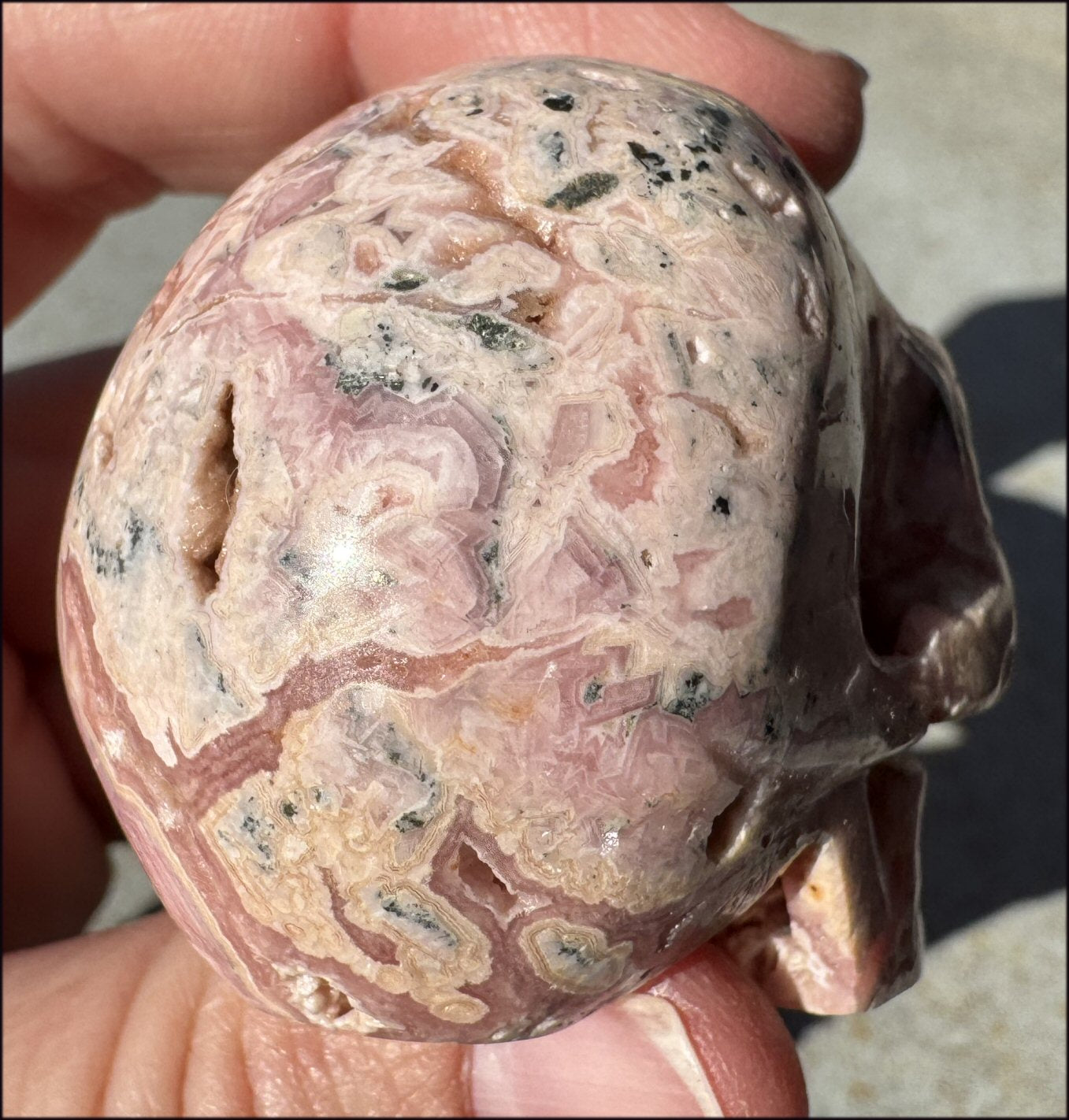 RHODOCHROSITE Crystal Skull with Fantastic VUGS - Stone of Love & Balance!