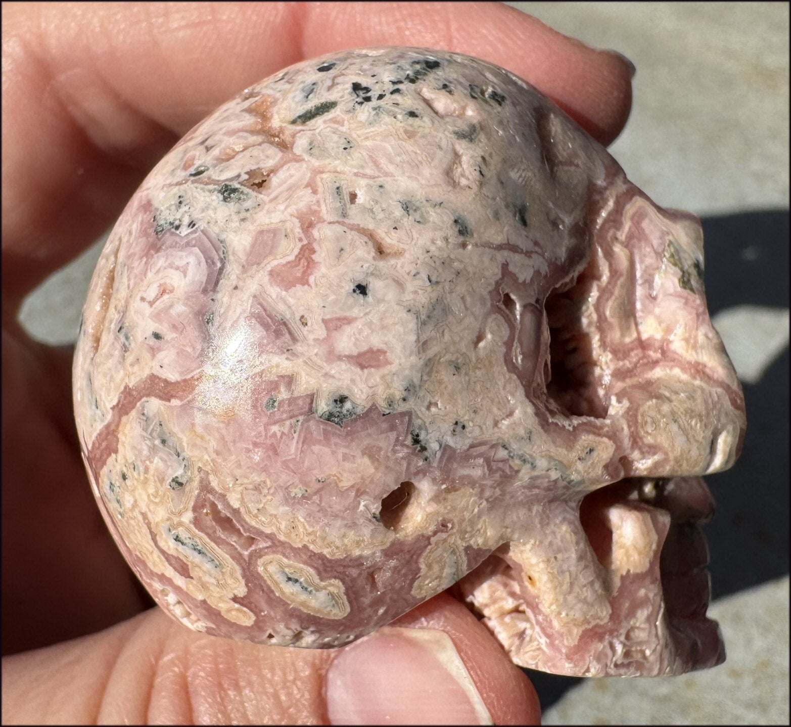 RHODOCHROSITE Crystal Skull with Fantastic VUGS - Stone of Love & Balance!