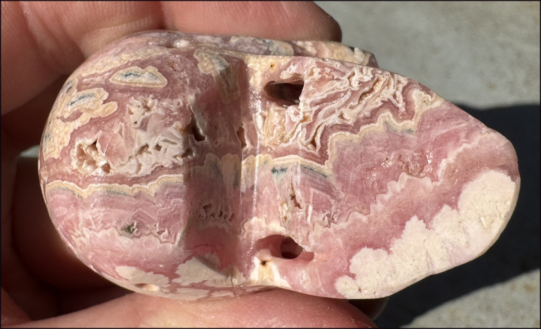 RHODOCHROSITE Crystal Skull with Fantastic VUGS - Stone of Love & Balance!