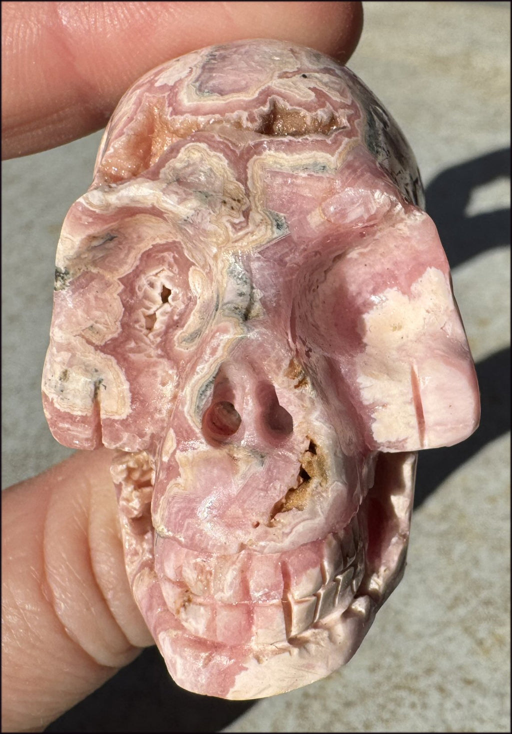 RHODOCHROSITE Crystal Skull with Fantastic VUGS - Stone of Love & Balance!