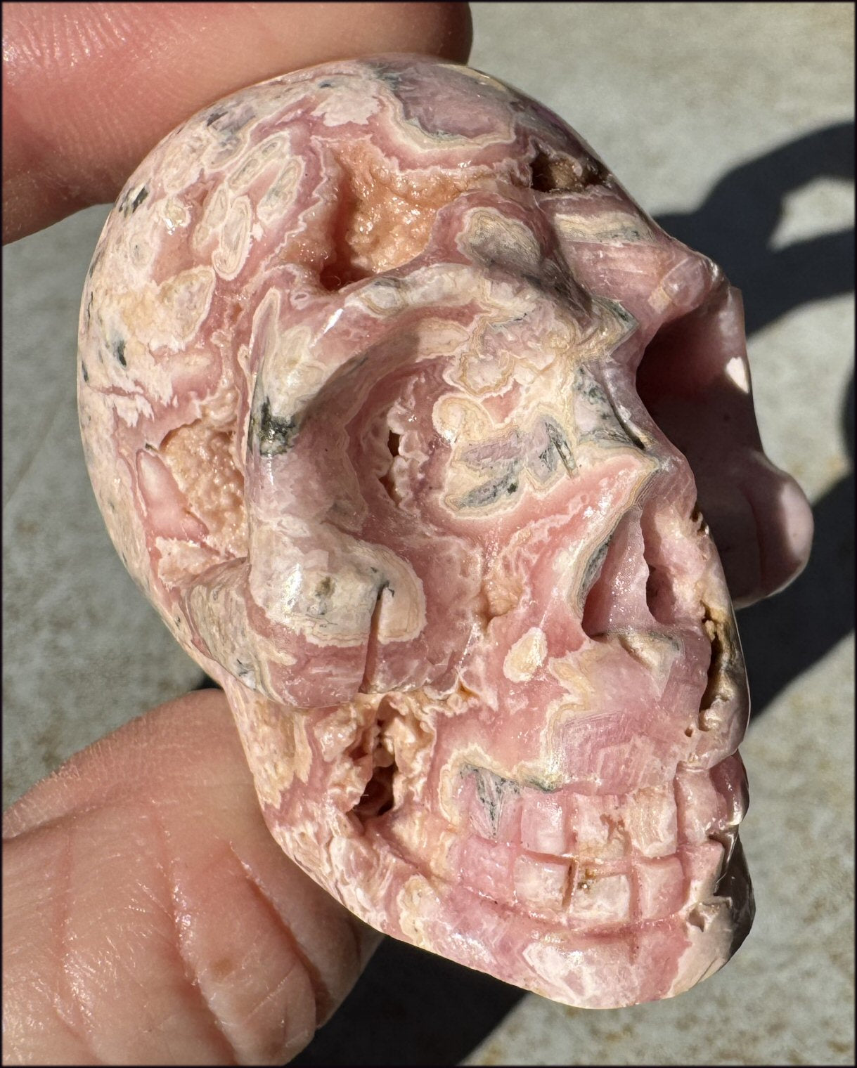 RHODOCHROSITE Crystal Skull with Fantastic VUGS - Stone of Love & Balance!