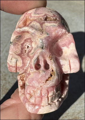 RHODOCHROSITE Crystal Skull with Fantastic VUGS - Stone of Love & Balance!