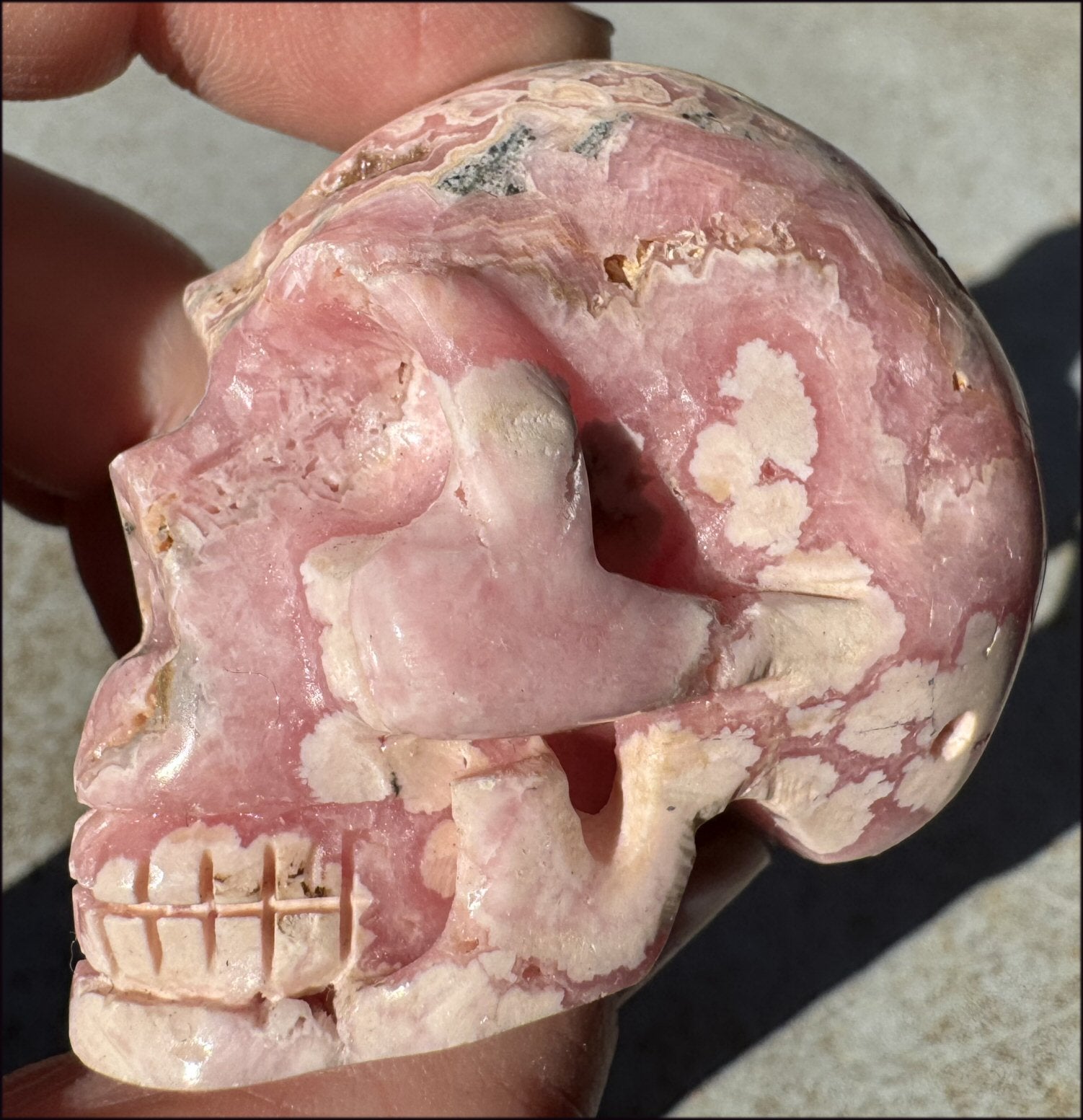 RHODOCHROSITE Crystal Skull with Fantastic VUGS - Stone of Love & Balance!