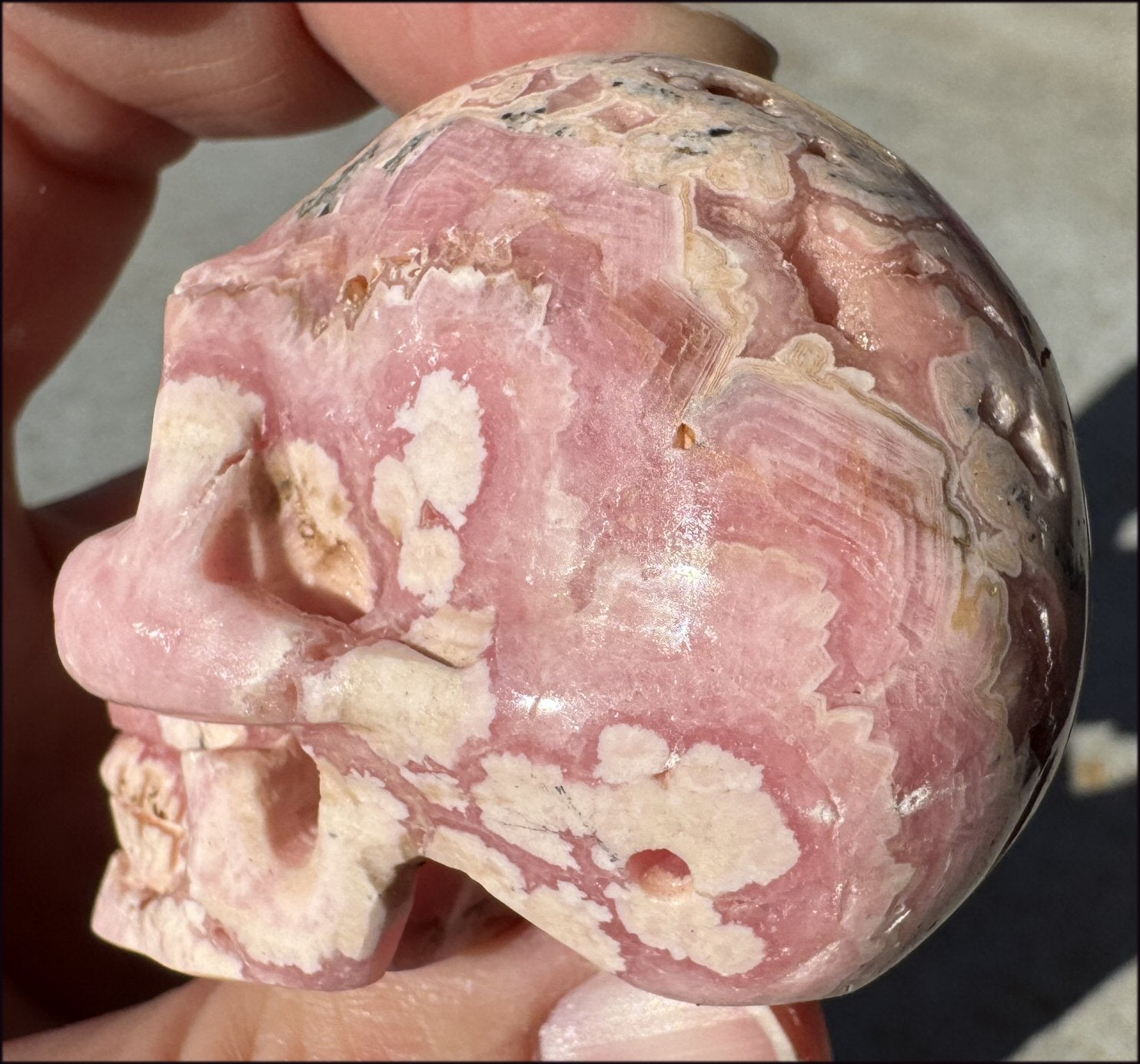 RHODOCHROSITE Crystal Skull with Fantastic VUGS - Stone of Love & Balance!