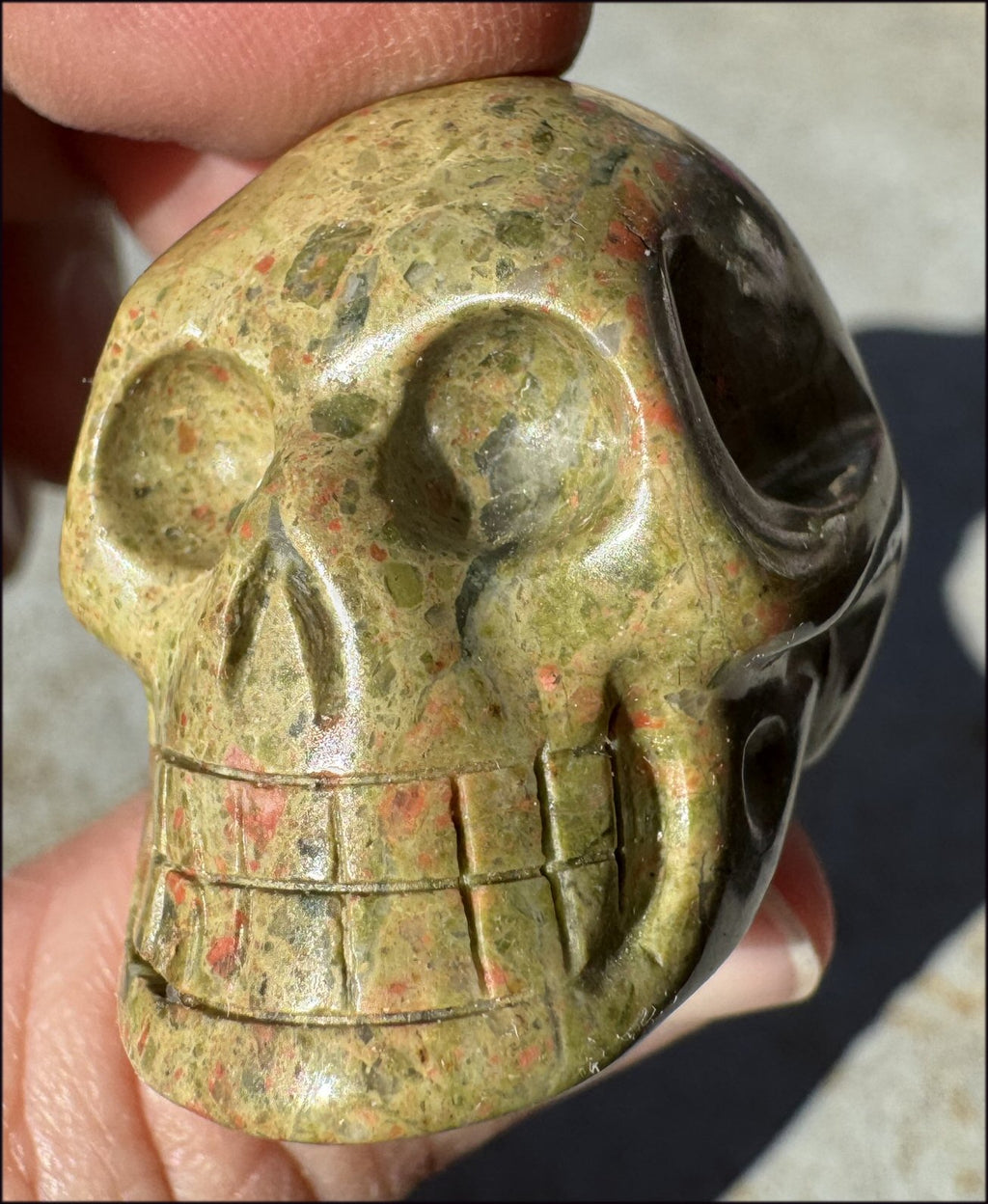 UNAKITE Crystal Skull - Connect with Mother Earth, Heart Chakra - with Synergy 9+ years