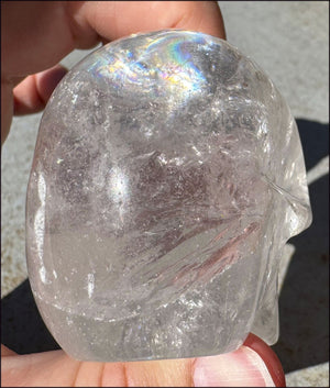 RETIRED XL Quartz Mayan Shaman Style Crystal Skull with Hematite, Shimmery Rainbows